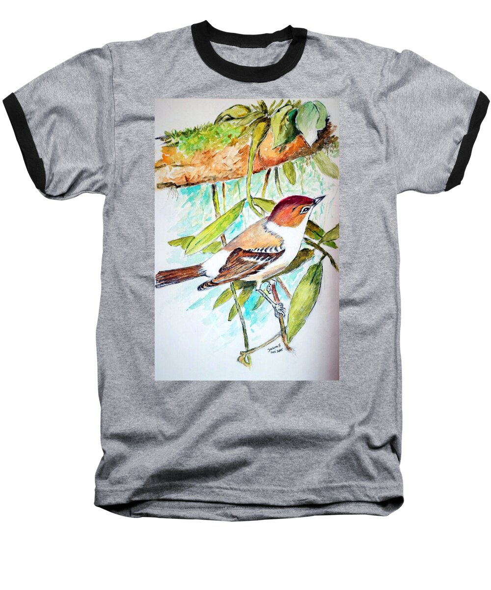 Animals Baseball T-Shirt featuring the painting Sunda Flycatcher- Warbler by Jason Sentuf