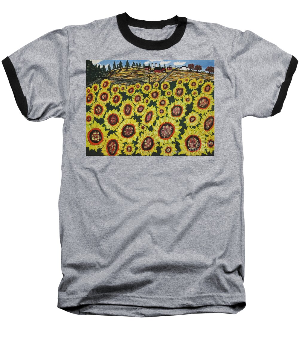 Sunflower Baseball T-Shirt featuring the painting Sunflower Fields Forever by Jeffrey Koss