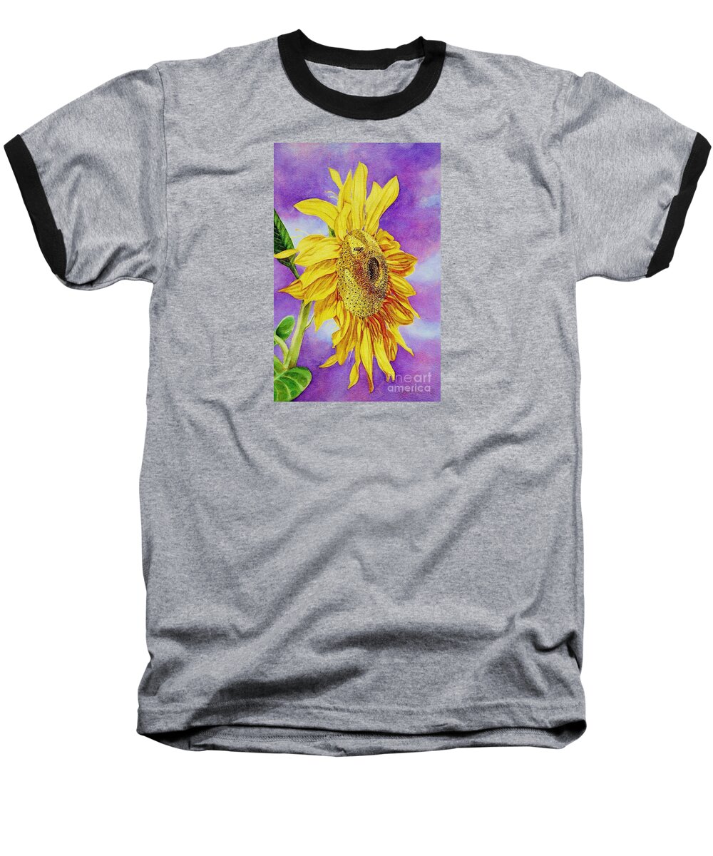 Cynthia Pride Watercolor Paintings Baseball T-Shirt featuring the painting Sunflower Gold by Cynthia Pride