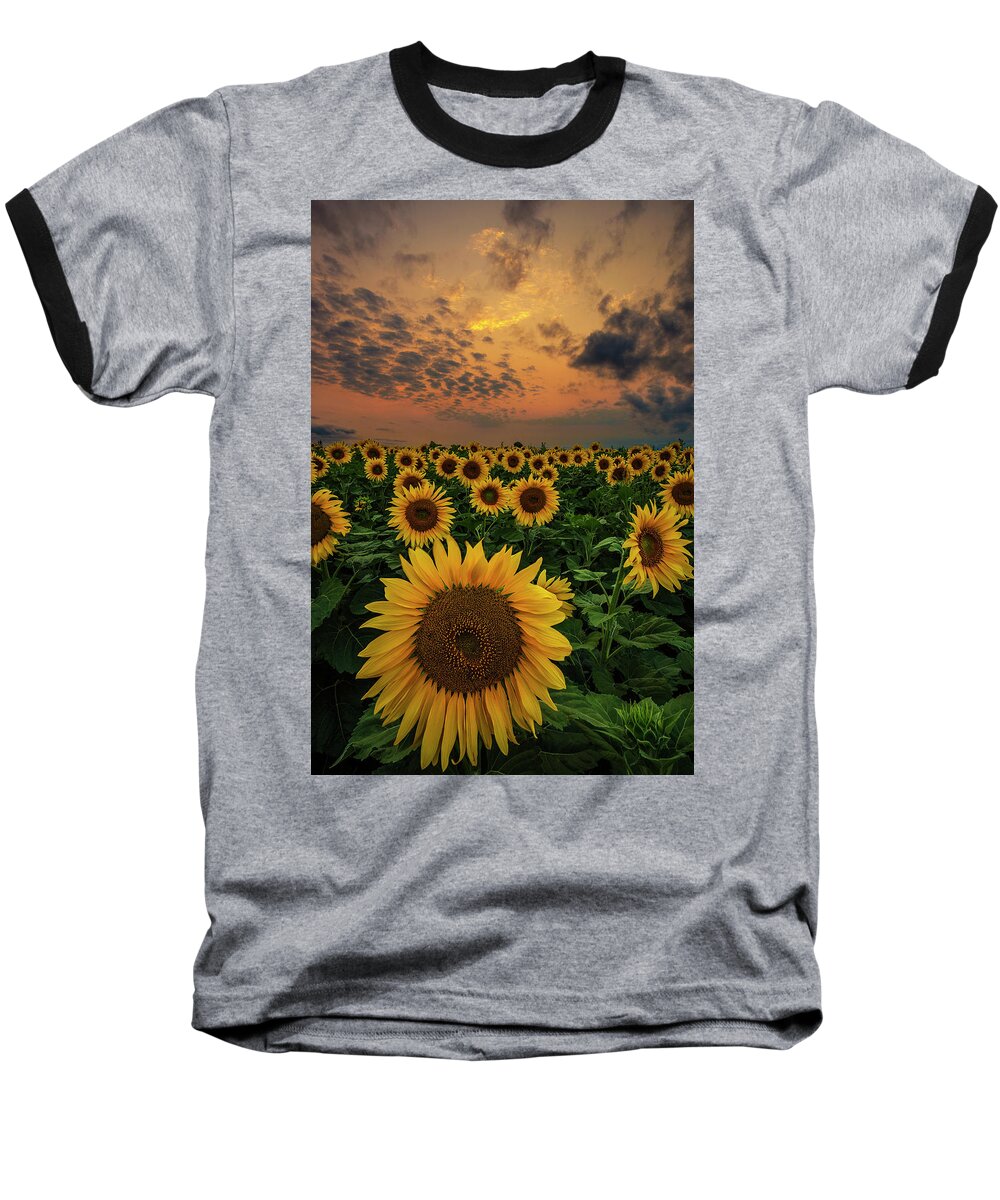 Yellow Baseball T-Shirt featuring the photograph Sunflower Sunset by Aaron J Groen