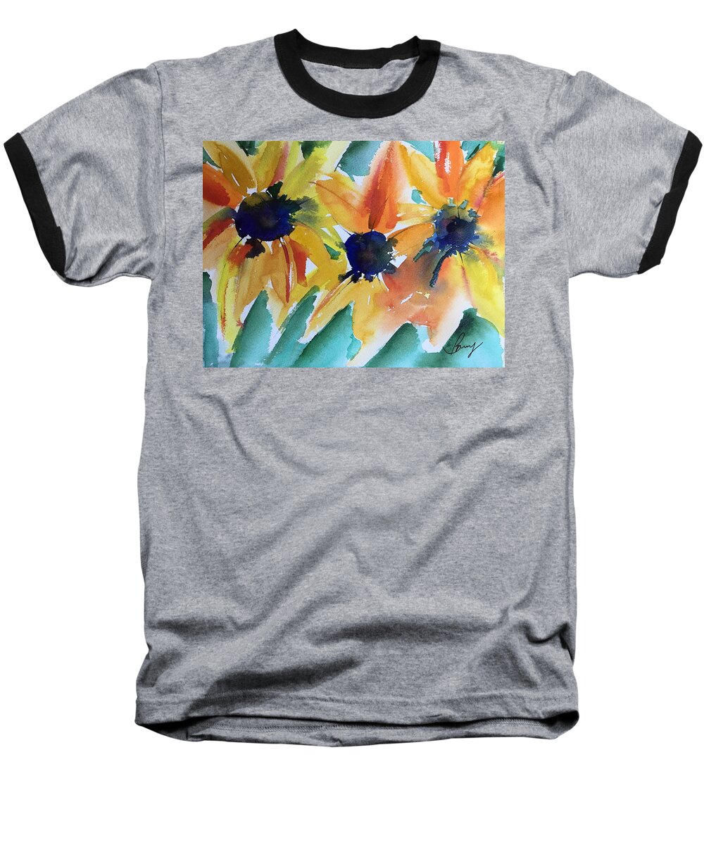 Sunflower Baseball T-Shirt featuring the painting Sunflower Trio by Bonny Butler