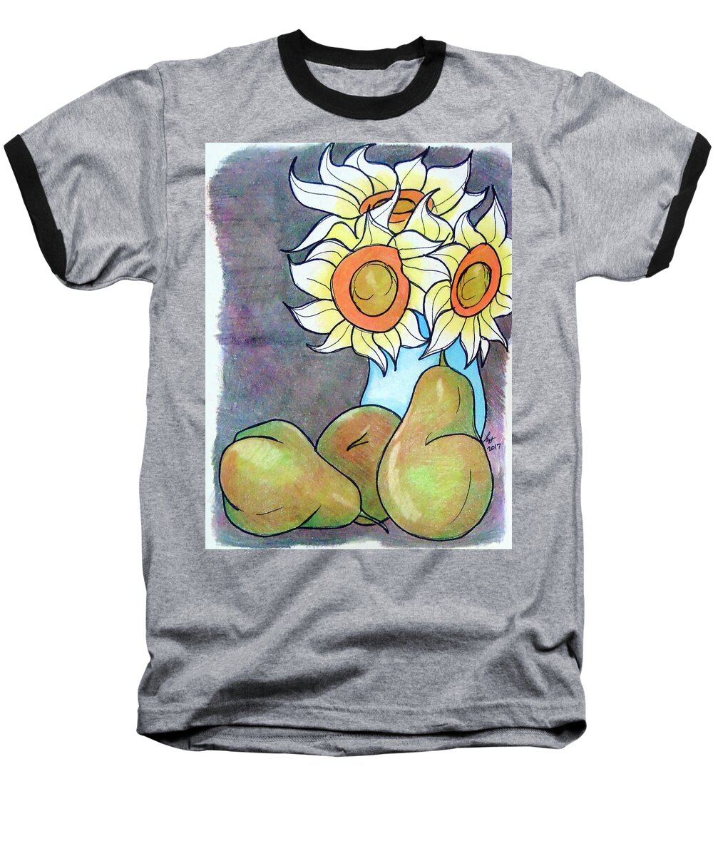 Sunflowers Baseball T-Shirt featuring the drawing Sunflowers and pears by Loretta Nash