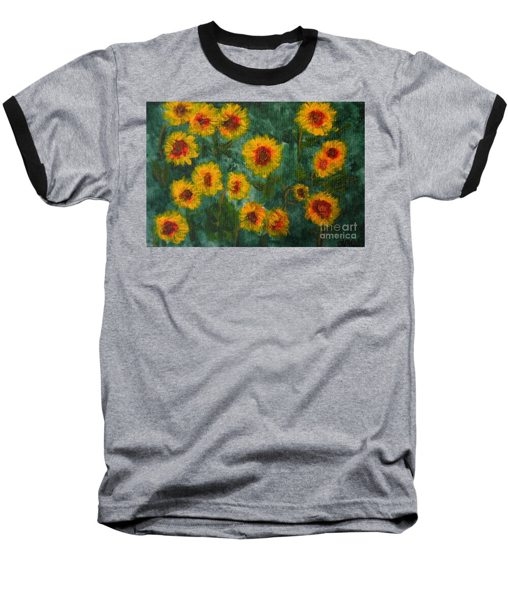 Acrylic Baseball T-Shirt featuring the painting Sunflowers by Lynne Reichhart