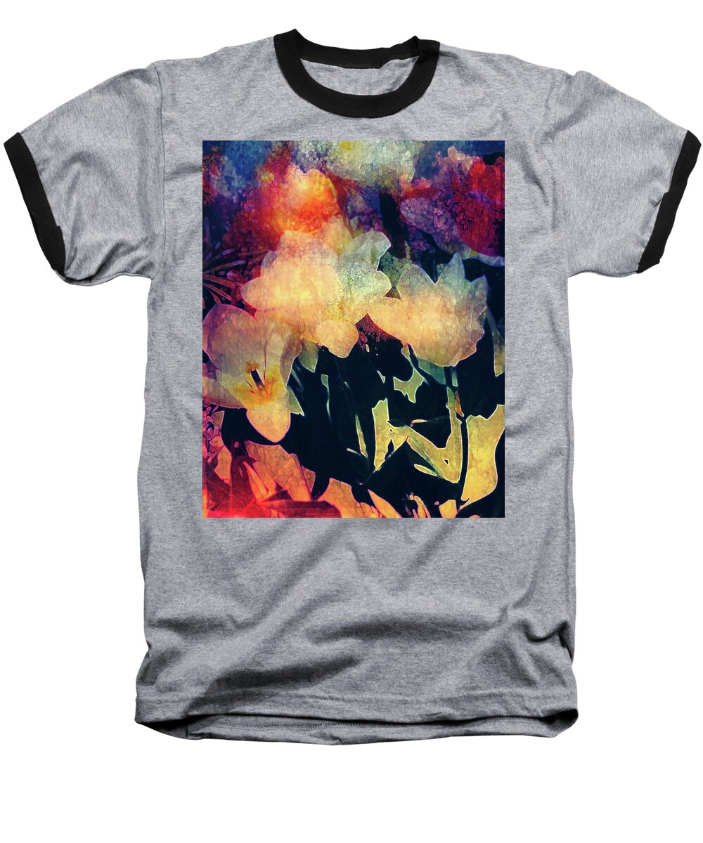 Sunny Floral Abstract Baseball T-Shirt featuring the digital art Sunny Floral Abstract by Femina Photo Art By Maggie