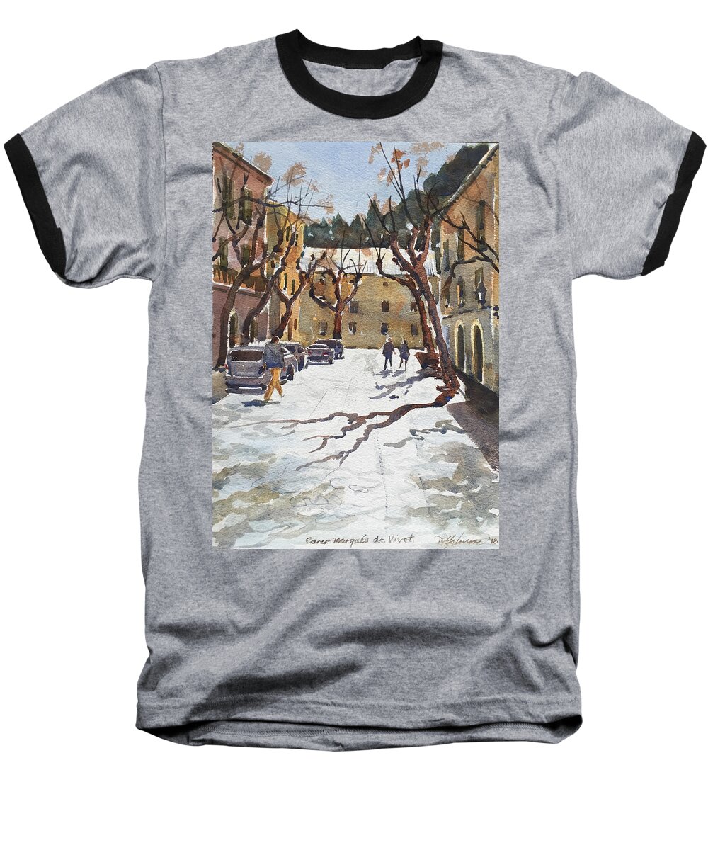 Late Winter Baseball T-Shirt featuring the painting Sunny Street, Valledemossa by David Gilmore