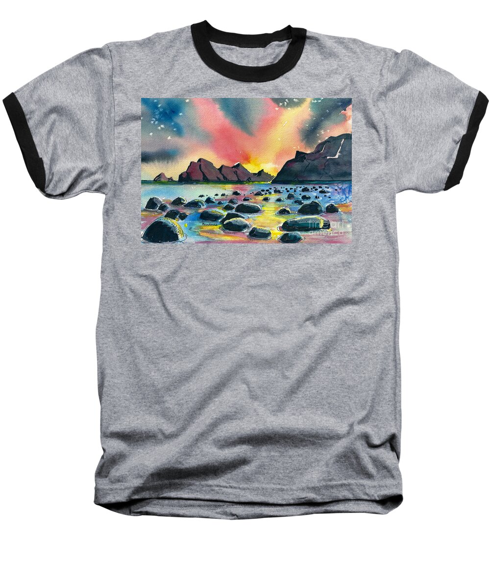 Sunrise Baseball T-Shirt featuring the painting Sunrise And Water by Terry Banderas