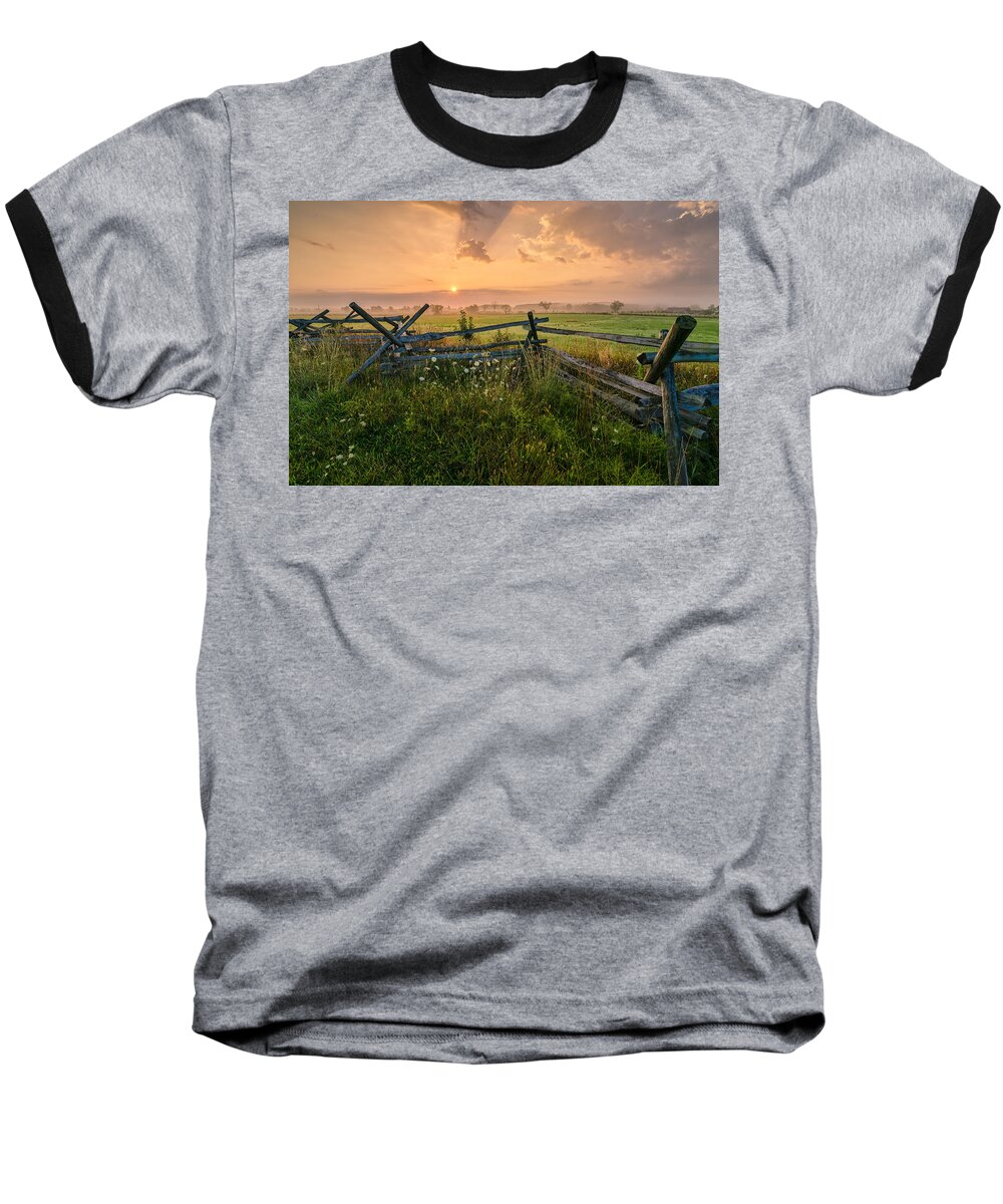 Gettysburg National Park Baseball T-Shirt featuring the photograph Sunrise at Gettysburg National Park by Craig Szymanski