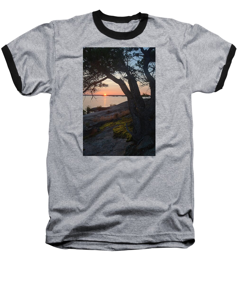 Lichen Baseball T-Shirt featuring the photograph Sunrise Hopewell Island by Steve Somerville