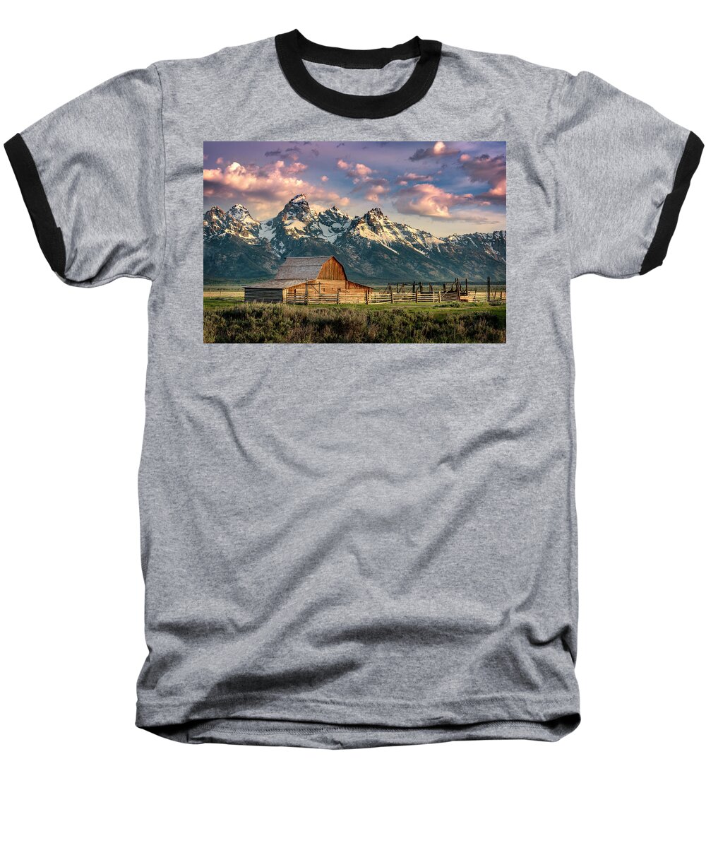 Wyoming Baseball T-Shirt featuring the photograph Sunrise in north Moulton Barn by Michael Ash