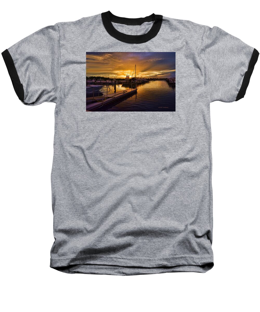 Sunrise Baseball T-Shirt featuring the photograph Sunrise Marina by Don Durfee