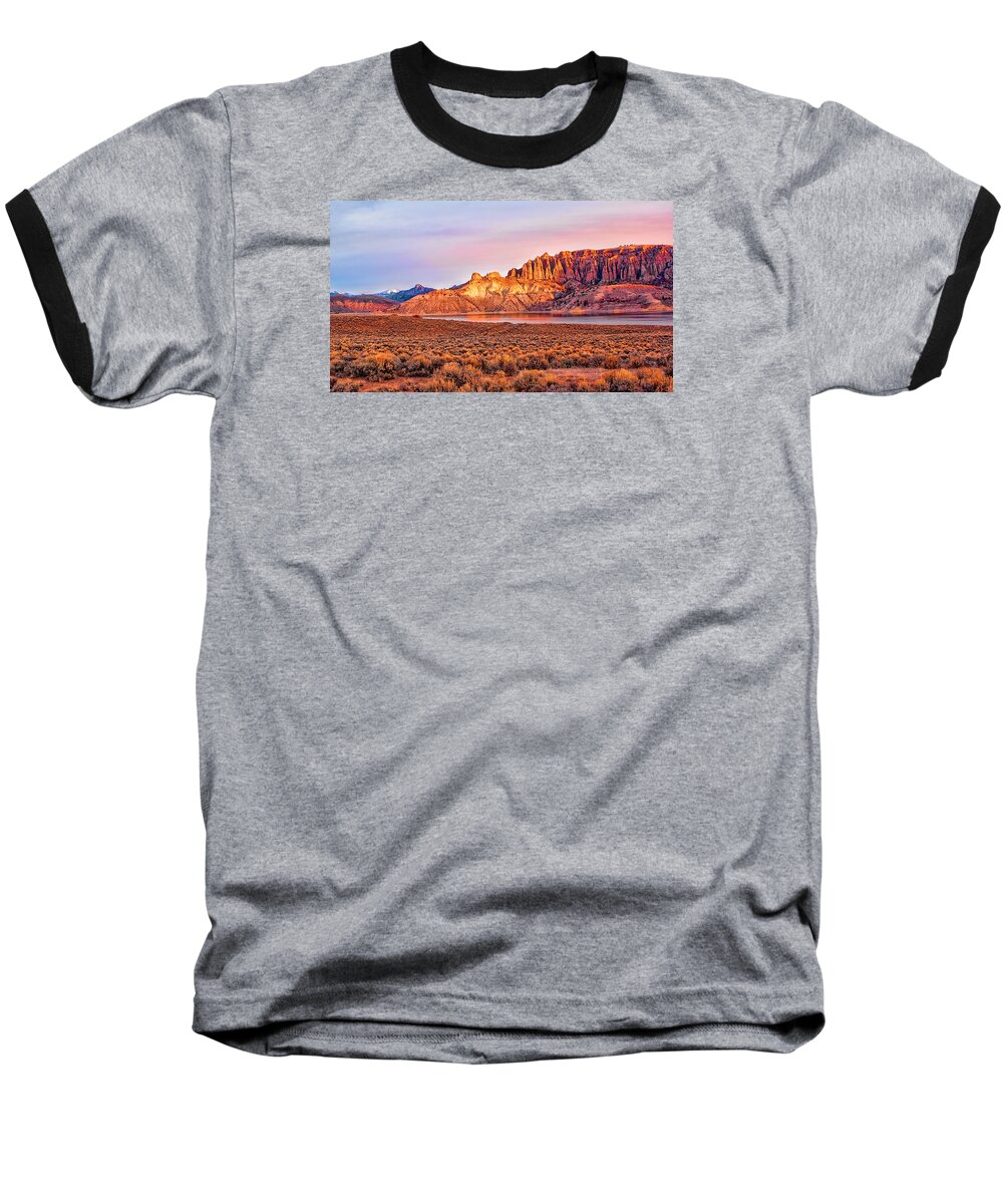 Colorado Baseball T-Shirt featuring the digital art Sunrise on Dillon Pinnacles by Rick Wicker