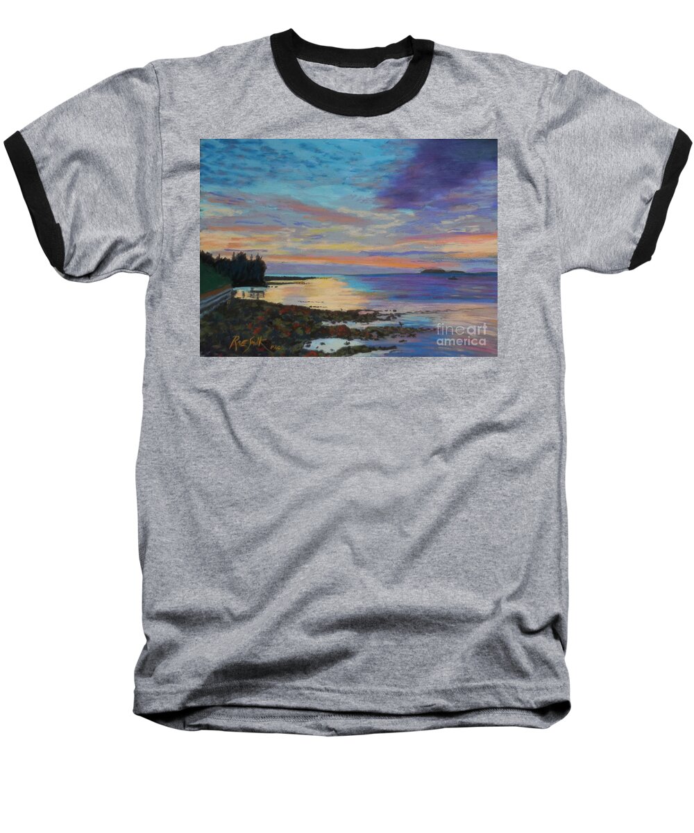 Pastel Baseball T-Shirt featuring the pastel Sunrise on Tancook Island by Rae Smith PAC
