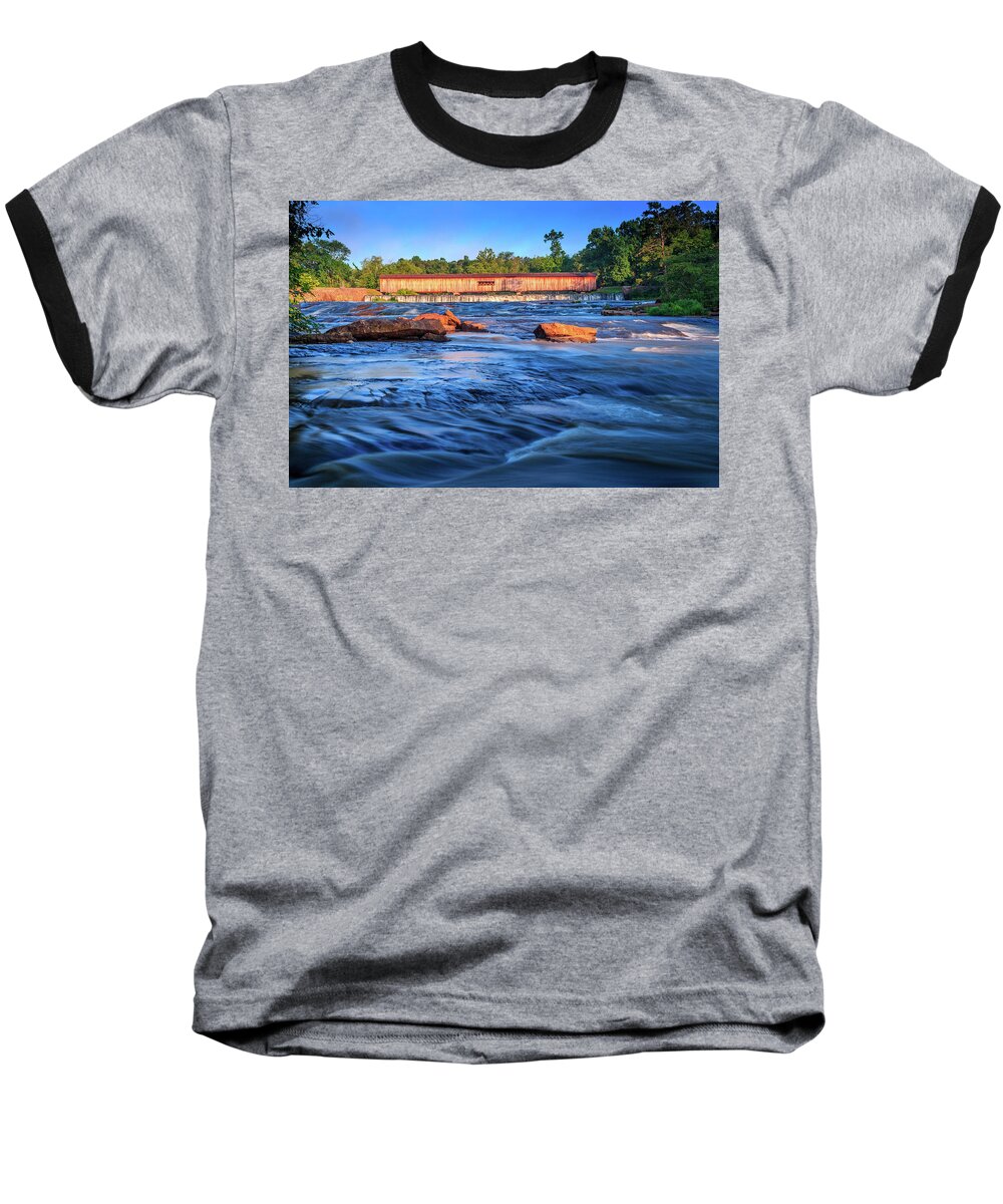 Covered Bridge Baseball T-Shirt featuring the photograph Sunrise on Watson Mill Bridge by Doug Camara