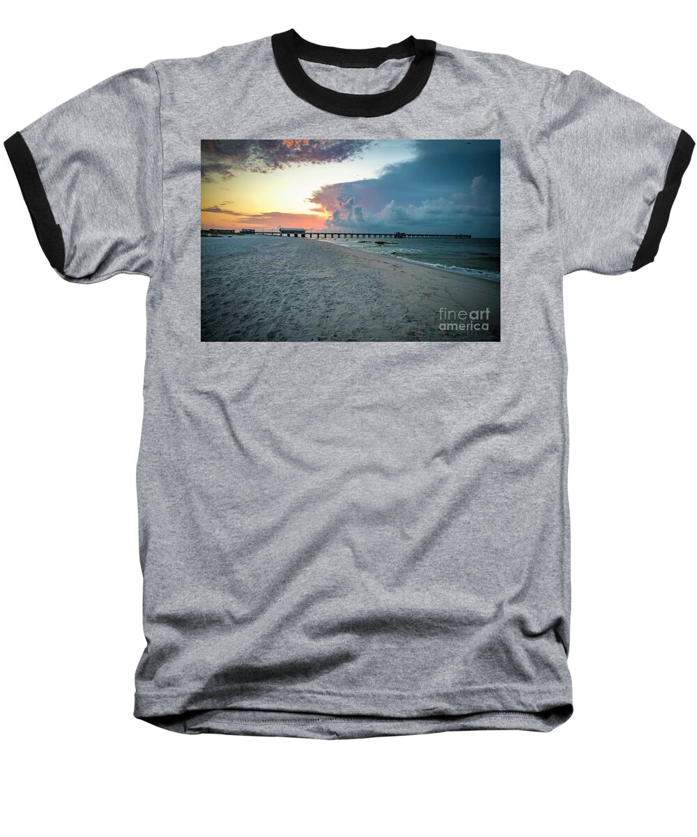2017 Baseball T-Shirt featuring the photograph Sunrise Seascape Gulf Shores AL Pier 064A by Ricardos Creations