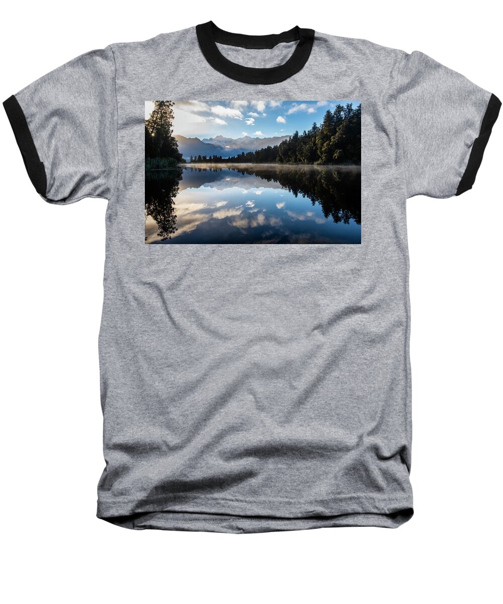 Mt.cook Baseball T-Shirt featuring the photograph Sunrise spectacular at Lake Matheson. by Usha Peddamatham