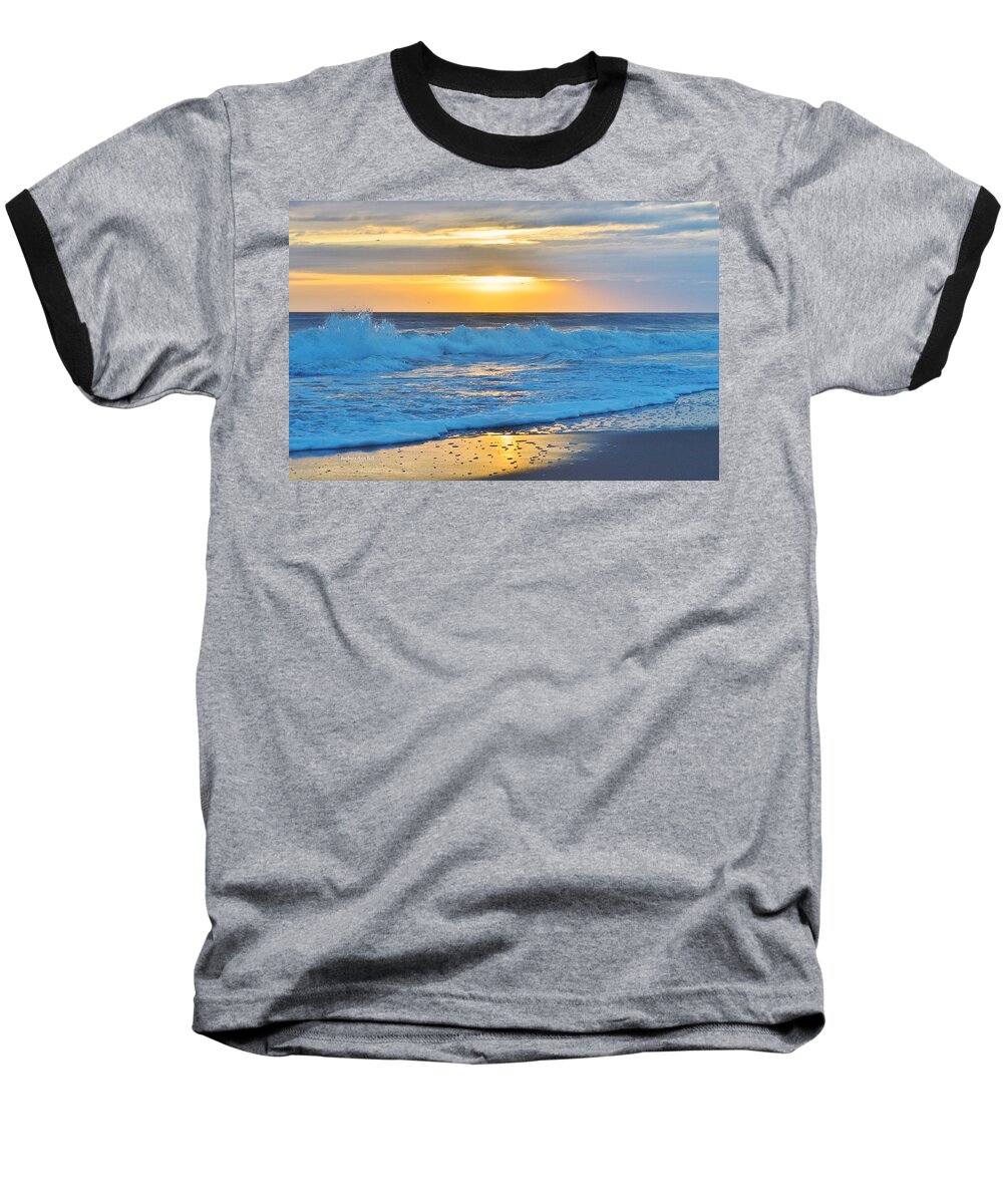 Waves Baseball T-Shirt featuring the photograph Sunrise with a Splash by Barbara Ann Bell