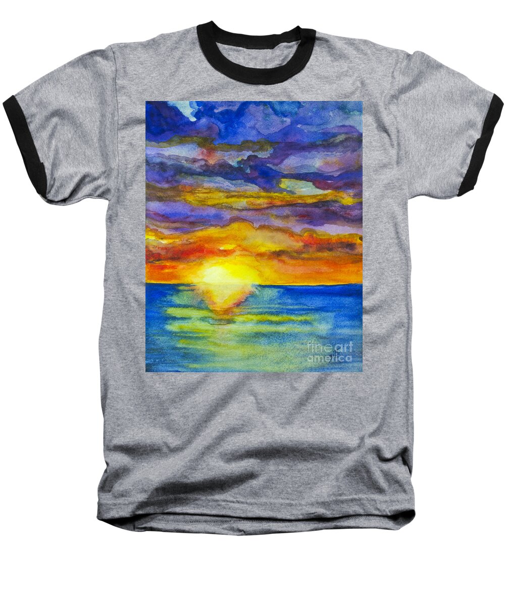 Seascape Baseball T-Shirt featuring the painting Sunset 1 by Suzette Kallen