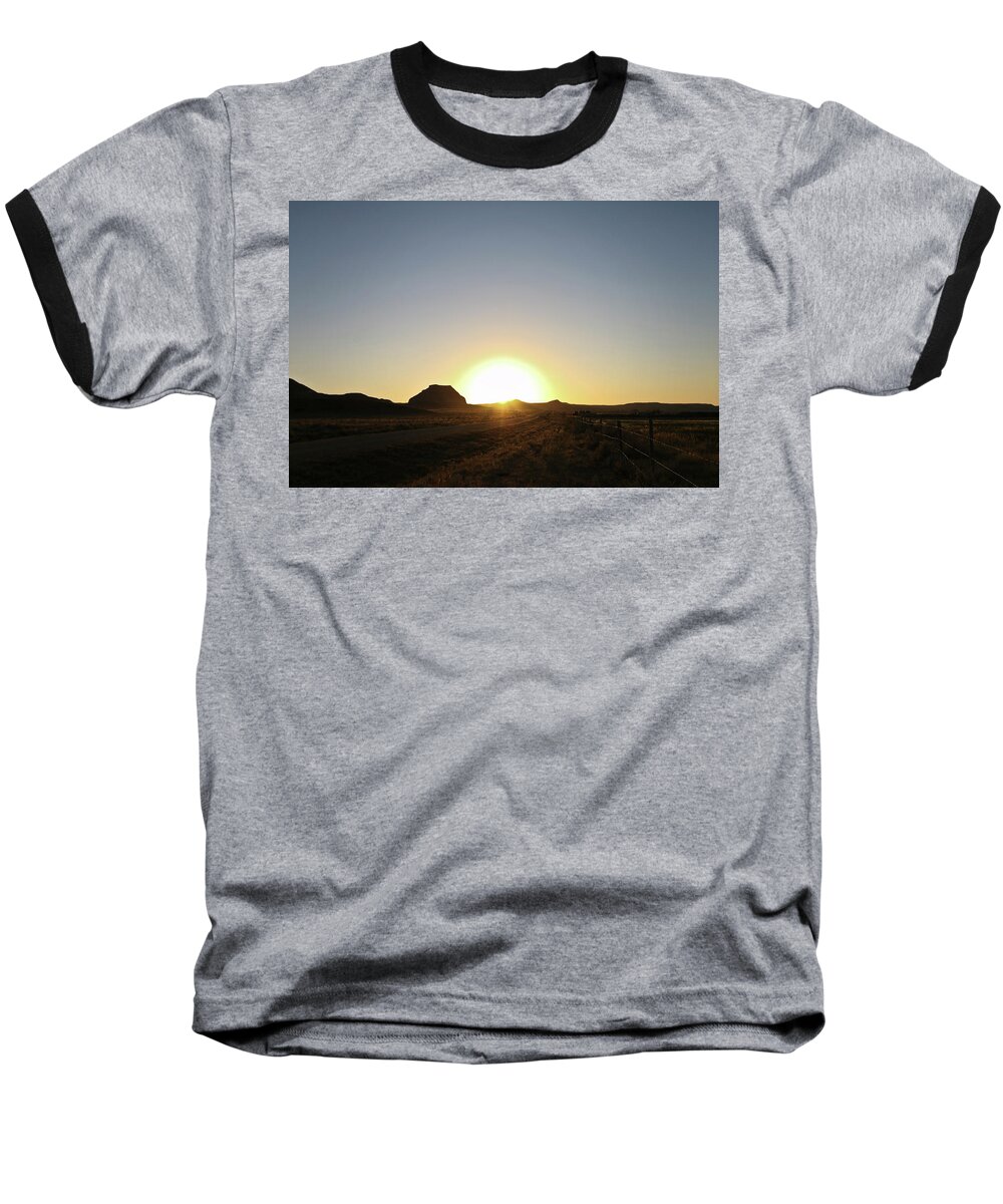Print Baseball T-Shirt featuring the photograph Sunset at Castle Butte Sk by Ryan Crouse