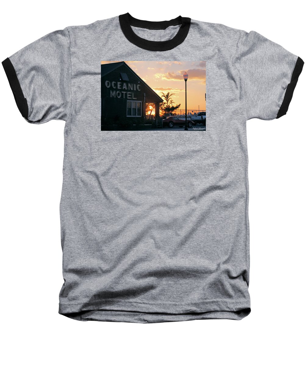 Sun Baseball T-Shirt featuring the photograph Sunset at Oceanic Motel by Robert Banach