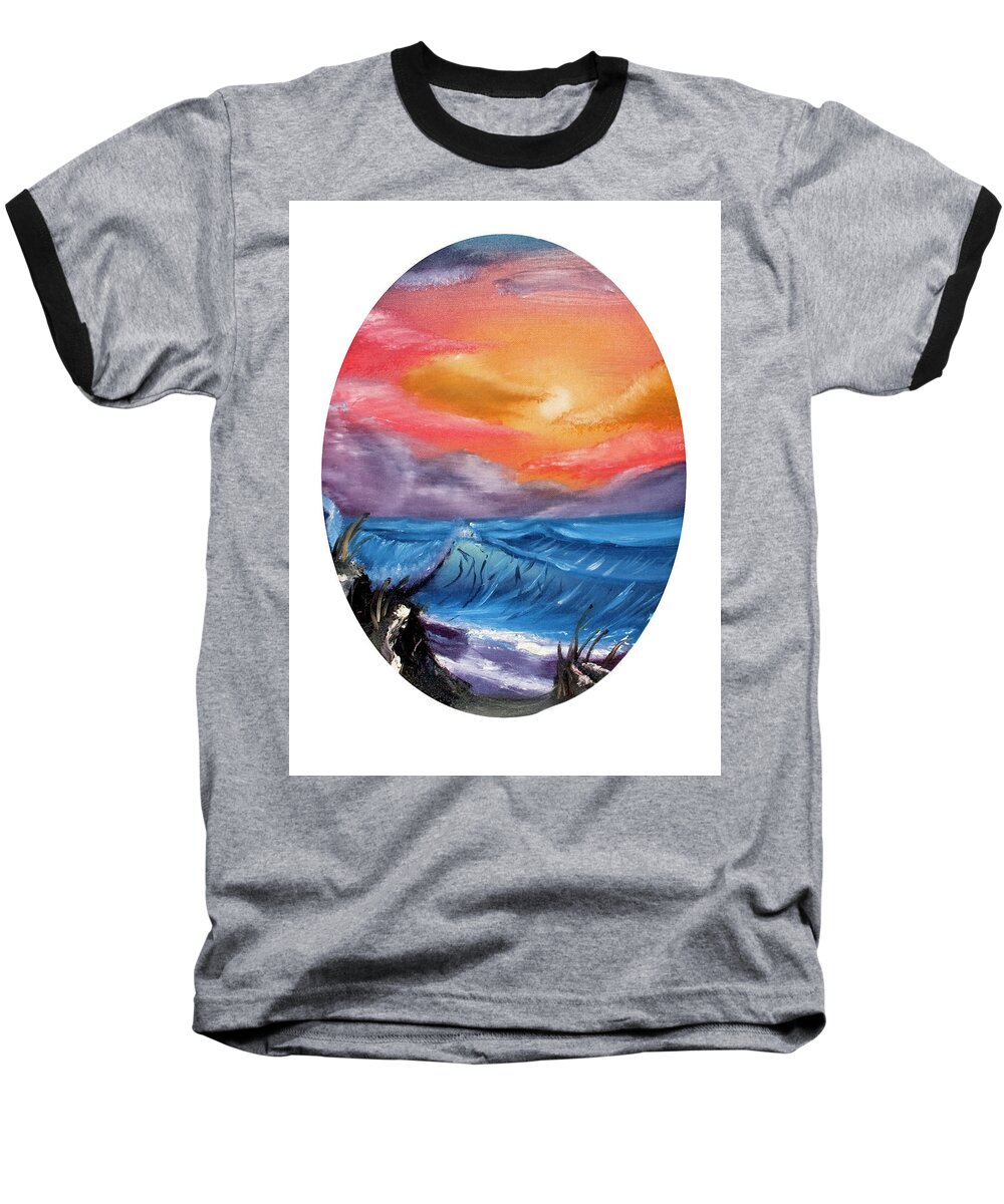 Landscape Baseball T-Shirt featuring the painting Sunset at the Beach by David Martin