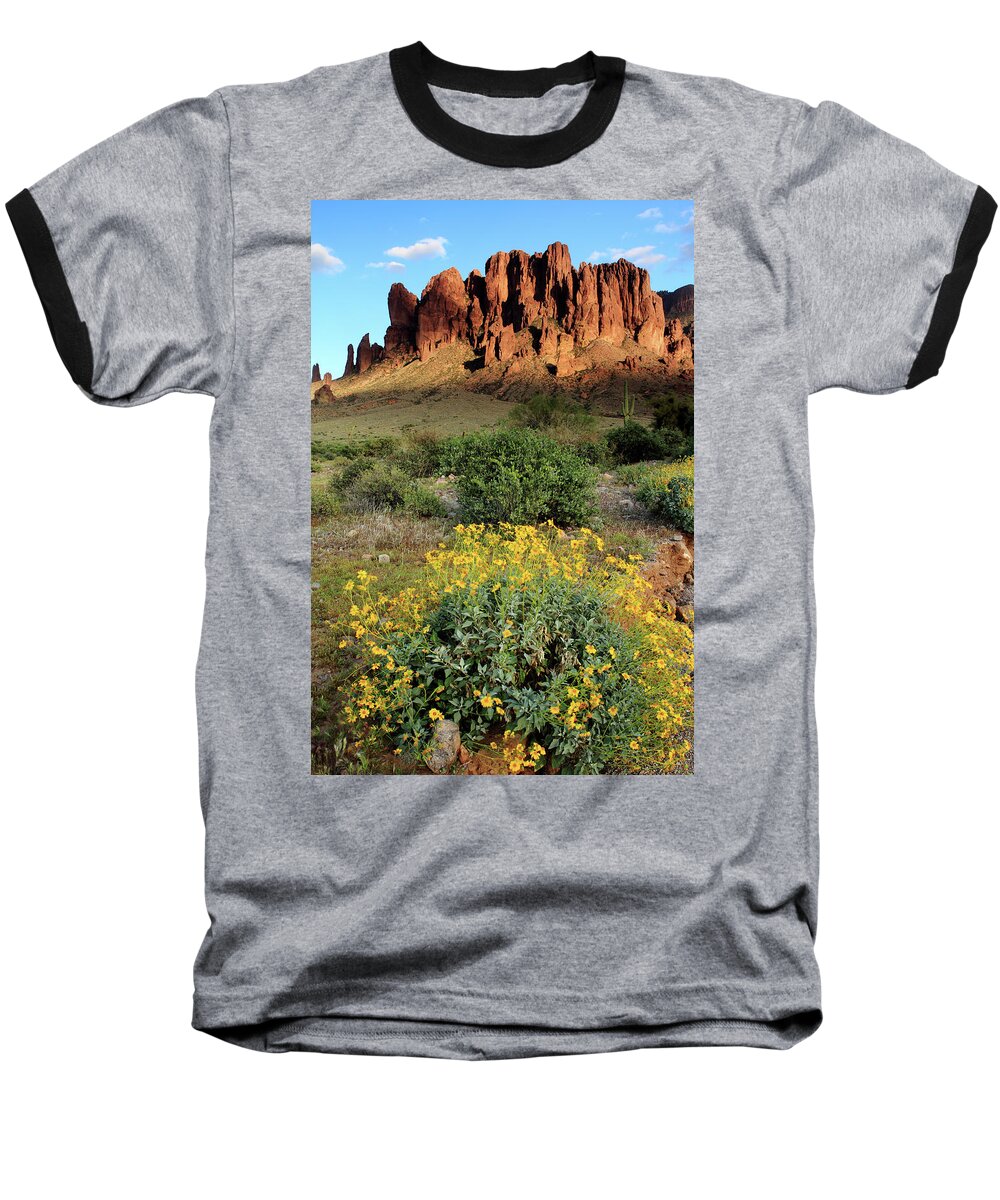 Arizona Baseball T-Shirt featuring the photograph Sunset at the Superstition Mountains by Eric Foltz