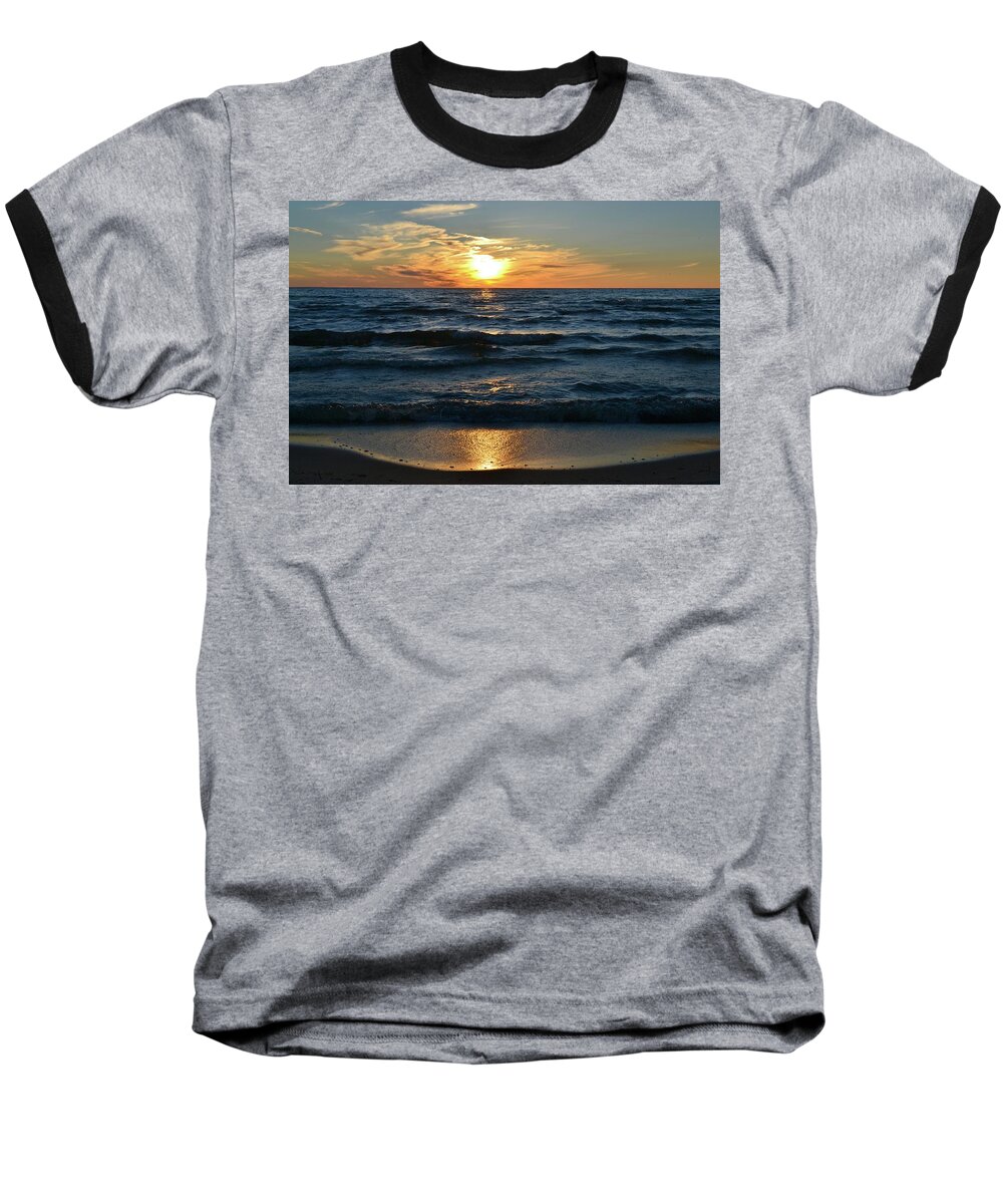 Abstract Baseball T-Shirt featuring the photograph Sunset At Wasaga Beach June 21-2017 by Lyle Crump