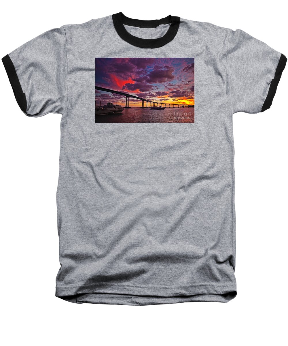 Coronado Bridge Baseball T-Shirt featuring the photograph Sunset Crossing at the Coronado Bridge by Sam Antonio