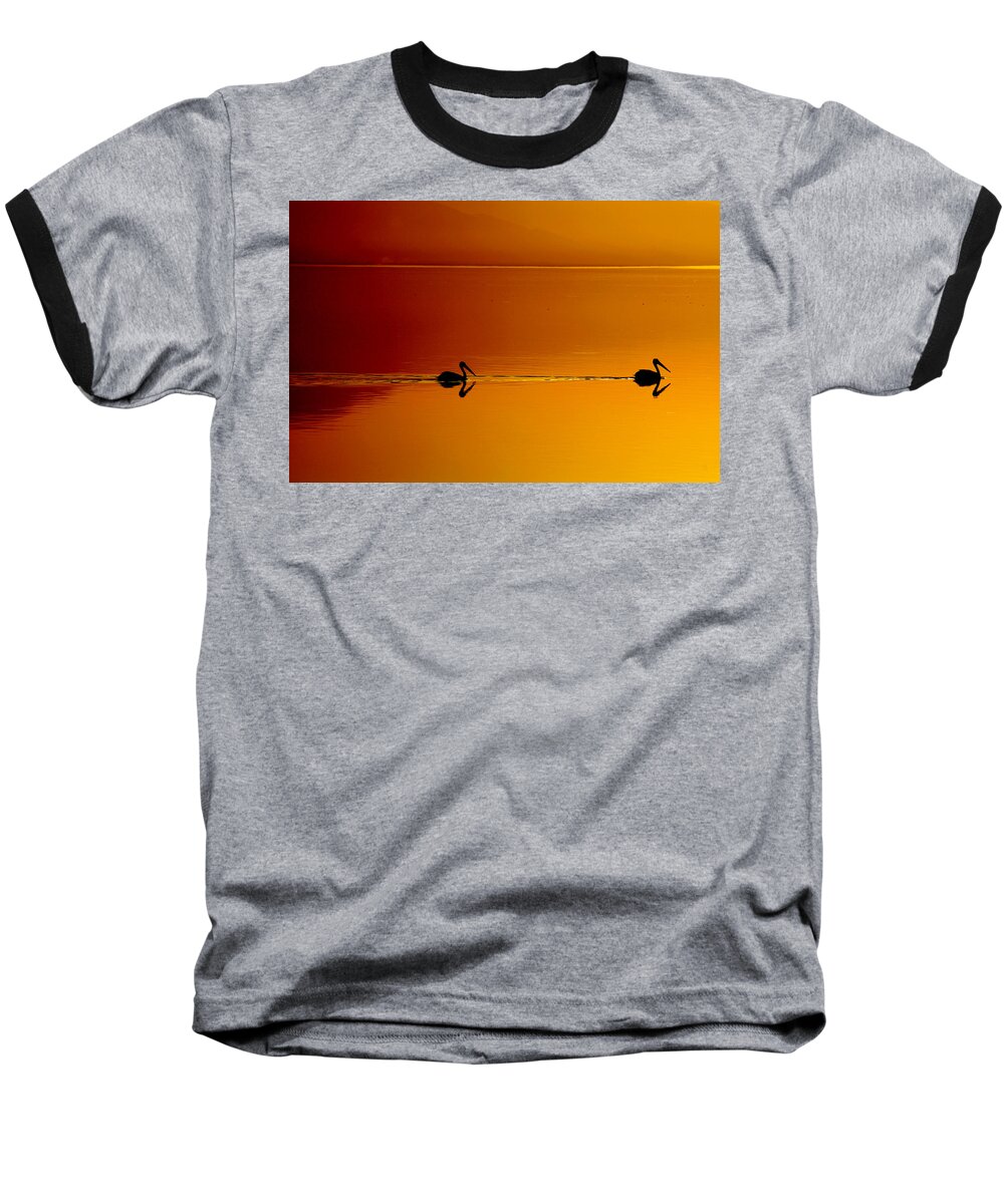 Pelicans Baseball T-Shirt featuring the photograph Sunset Cruising by Laurie Search