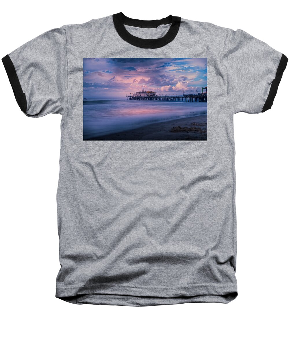 Santa Monica Pier Baseball T-Shirt featuring the photograph Sunset Glow by Gene Parks