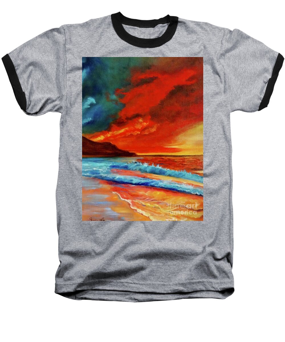 Sunset Baseball T-Shirt featuring the painting Sunset Hawaii by Jenny Lee