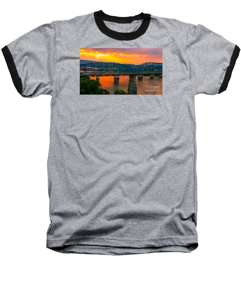Red Baseball T-Shirt featuring the photograph Sunset in Chattanooga by Geraldine DeBoer