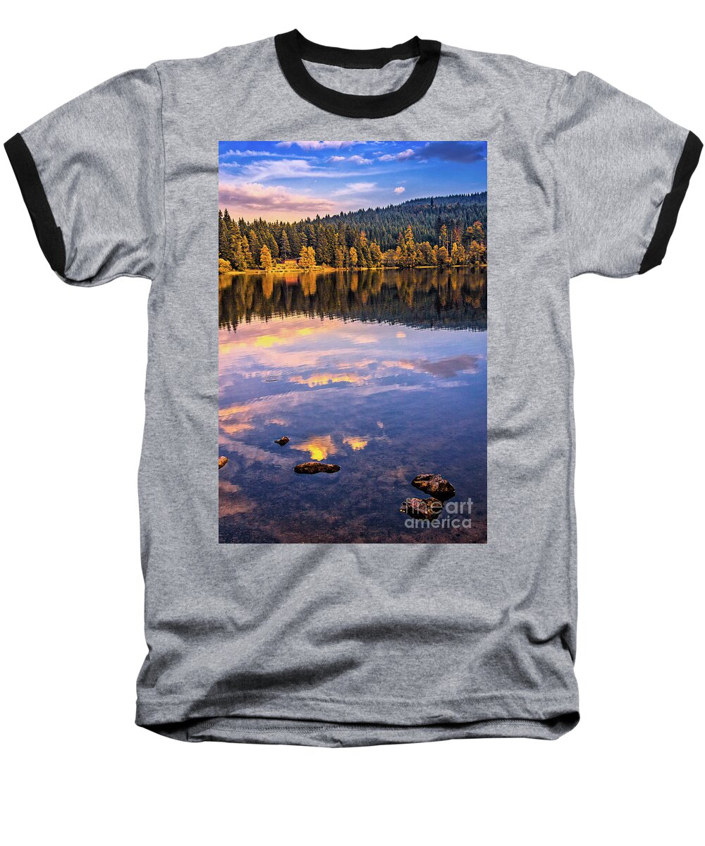 Lake-windfall Baseball T-Shirt featuring the photograph Sunset in the Black Forest by Bernd Laeschke