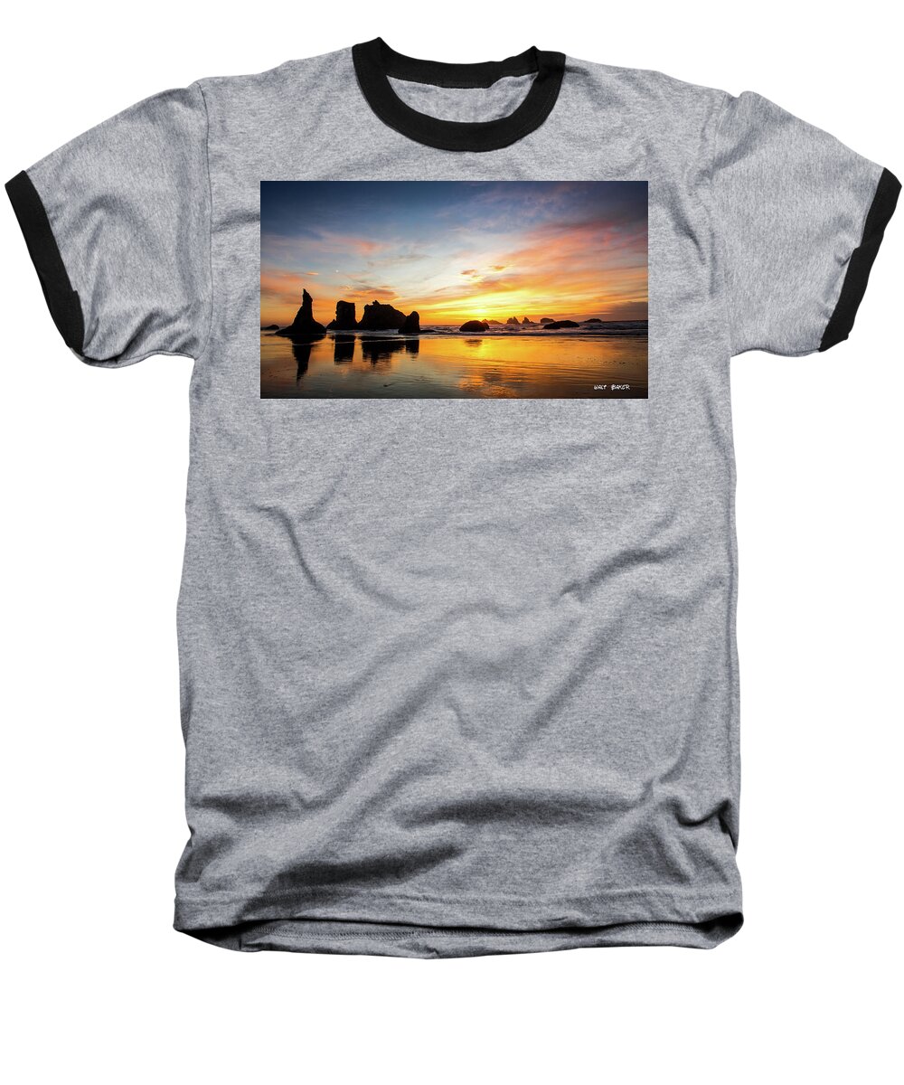 Bandon Baseball T-Shirt featuring the photograph Sunset on Bandon by Walt Baker