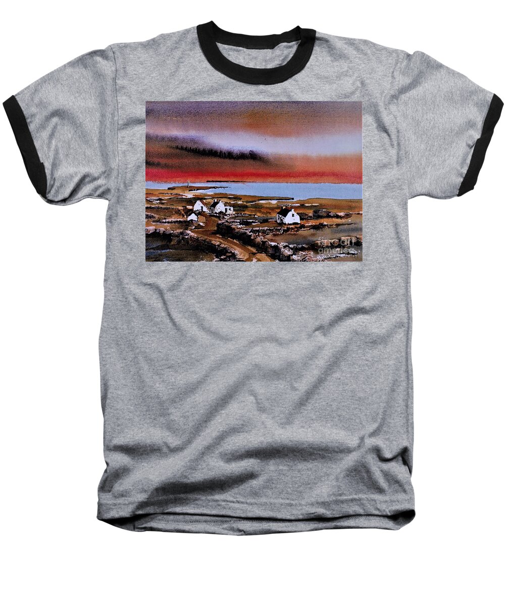 Ireland Baseball T-Shirt featuring the painting Sunset on Bungowla, Inishmor, Aran. by Val Byrne