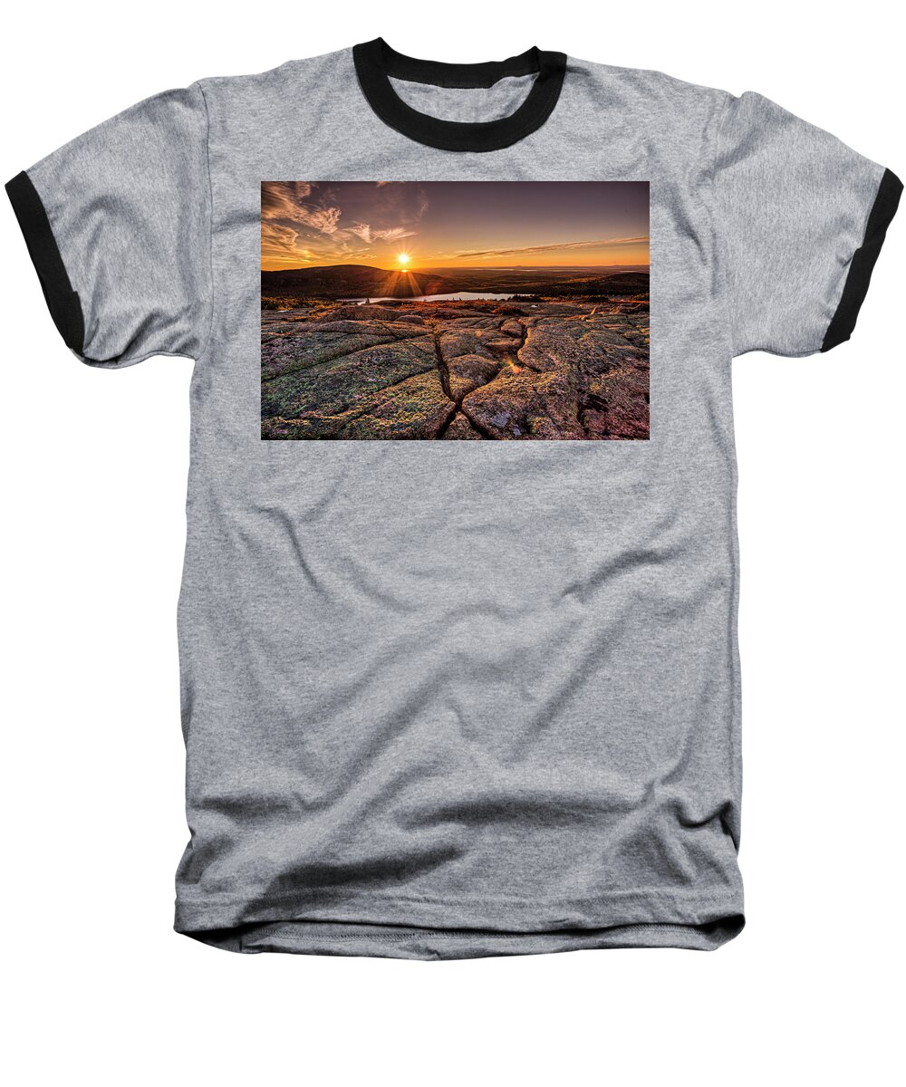 Cadillac Mountain Baseball T-Shirt featuring the photograph Sunset on Cadillac Mountain by Joe Paul