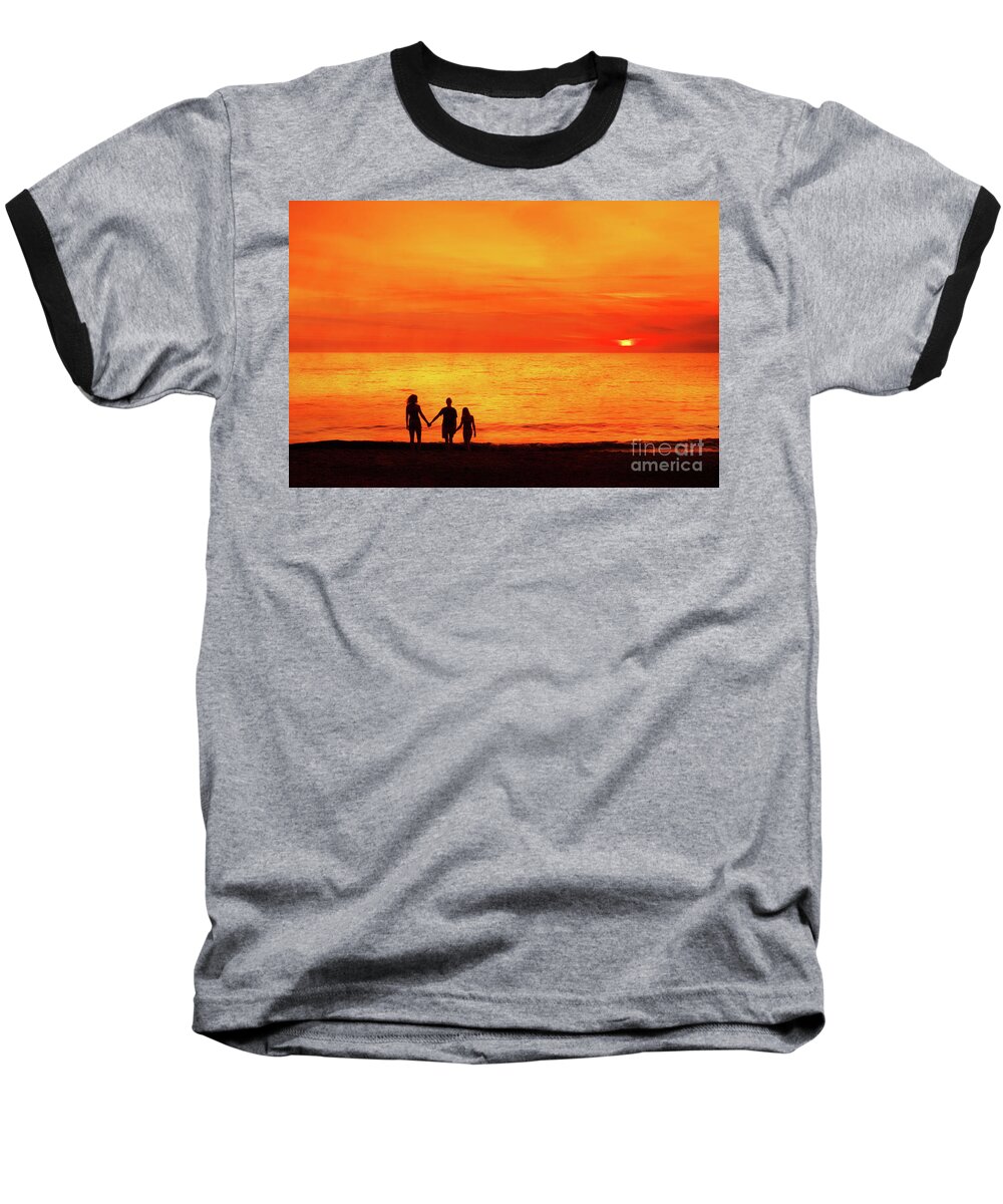 Sunset On The Beach Baseball T-Shirt featuring the digital art Sunset On The Beach by Randy Steele