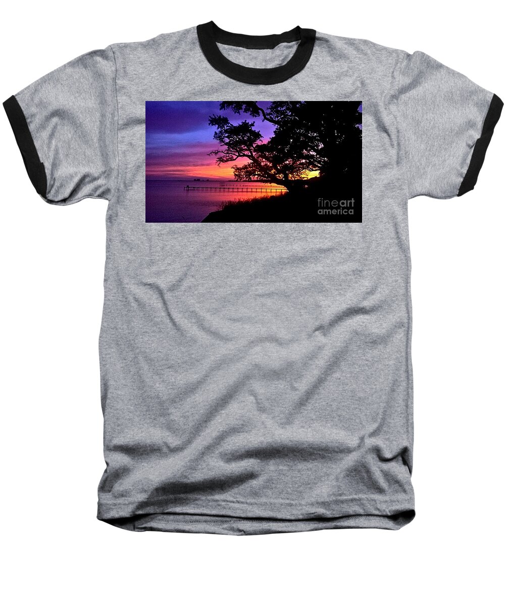 Santa Rosa Sound Beach Baseball T-Shirt featuring the photograph Sunset on the Sound by James and Donna Daugherty