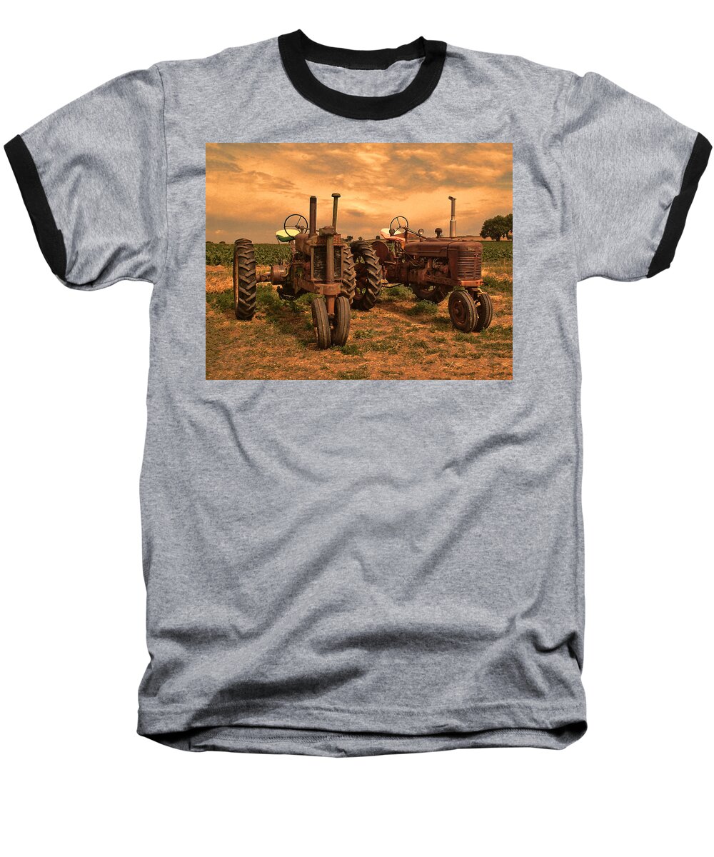 John Deere Baseball T-Shirt featuring the photograph Sunset on the Tractors by Ken Smith
