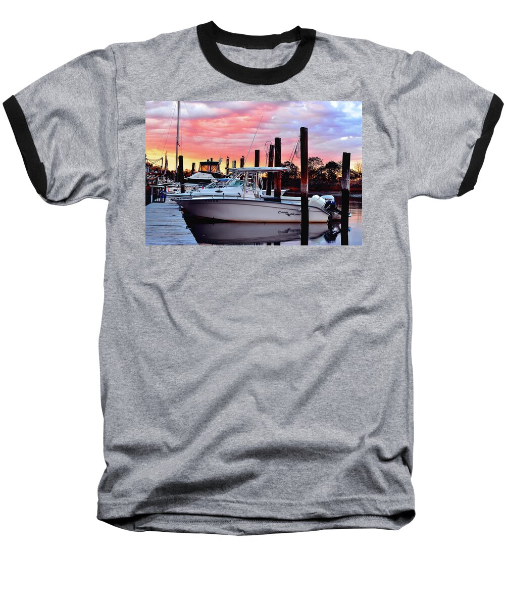 Boats Baseball T-Shirt featuring the photograph Sunset on the Water by Daniel Carvalho