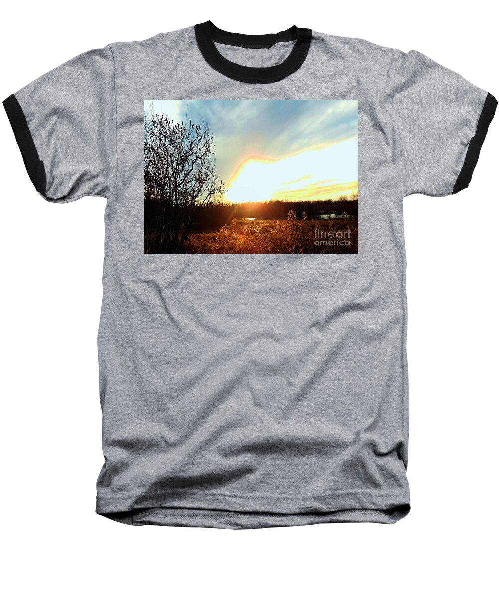 Sunset Over Fields Baseball T-Shirt featuring the photograph Sunset Over Fields by Rockin Docks Deluxephotos