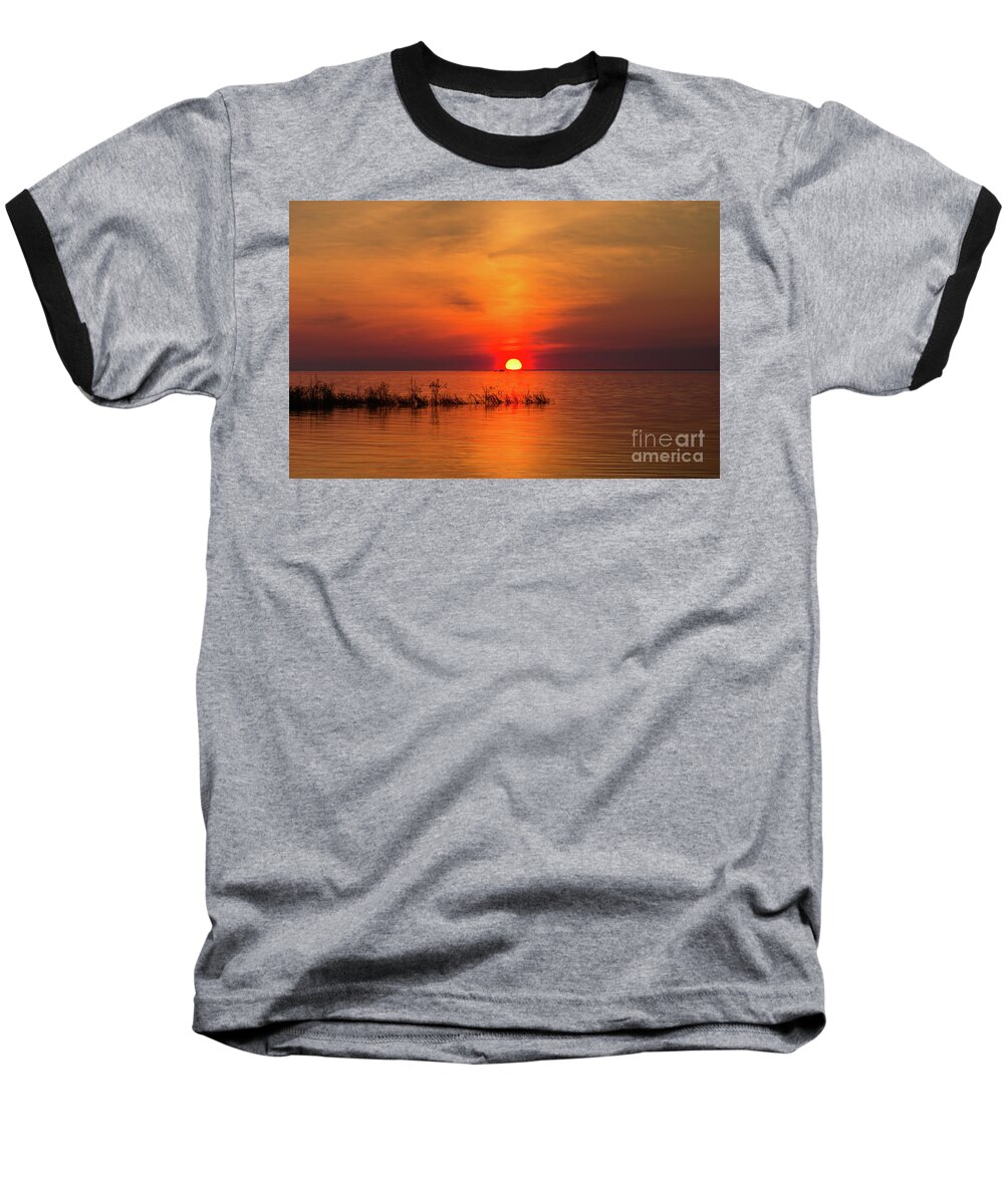 Lake Baseball T-Shirt featuring the photograph Sunset over Lake Michigan by Les Palenik