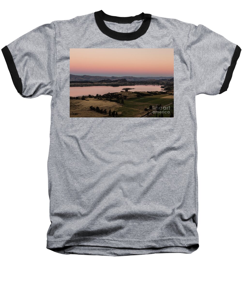 High Angle View Baseball T-Shirt featuring the photograph Sunset over Lake Wanaka in New Zealand by Didier Marti