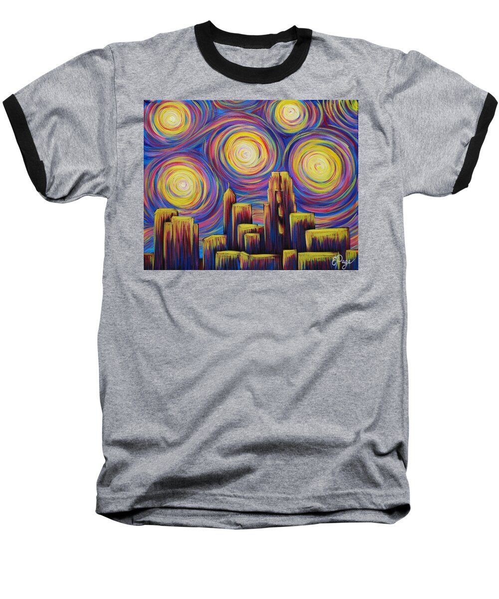 Raleigh Baseball T-Shirt featuring the painting Sunset over Raleigh by Emily Page
