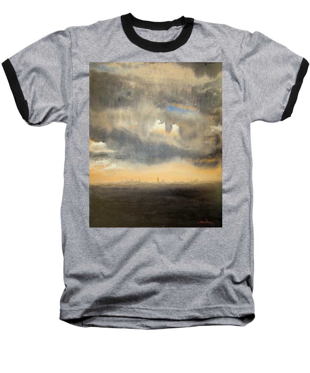 City Baseball T-Shirt featuring the painting Sunset Over the City by Andrew King