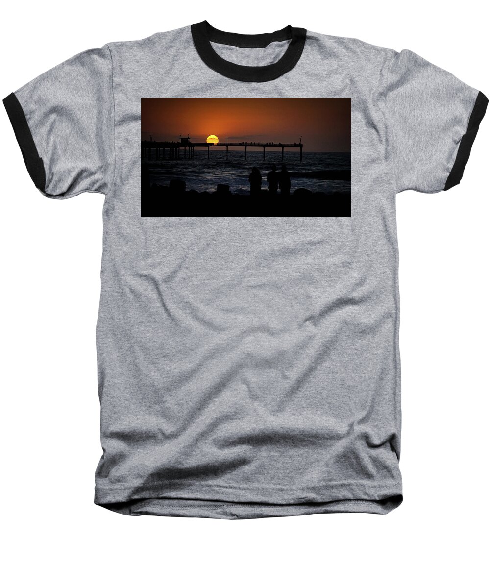 Seascape Baseball T-Shirt featuring the photograph Sunset Over the Pier by Ryan Smith
