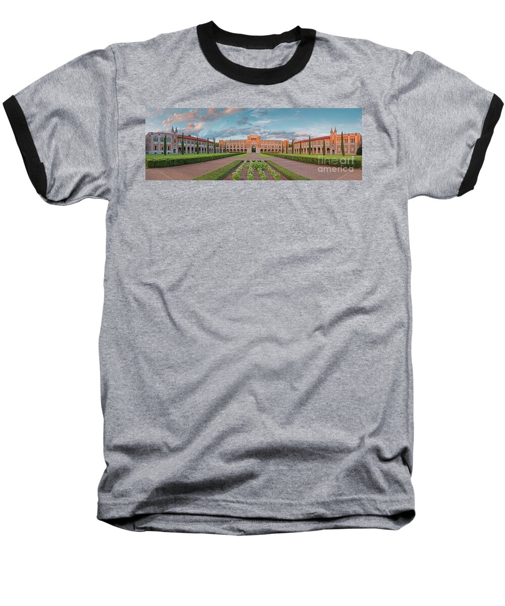 Rice University Baseball T-Shirt featuring the photograph Sunset Panorama of Rice University Quad - Lovett Hall - Museum District Houston Texas by Silvio Ligutti