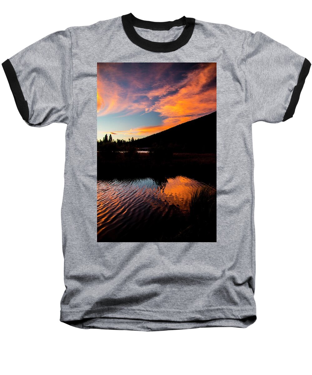 Black Butte Baseball T-Shirt featuring the photograph Sunset Reflections by Doug Scrima