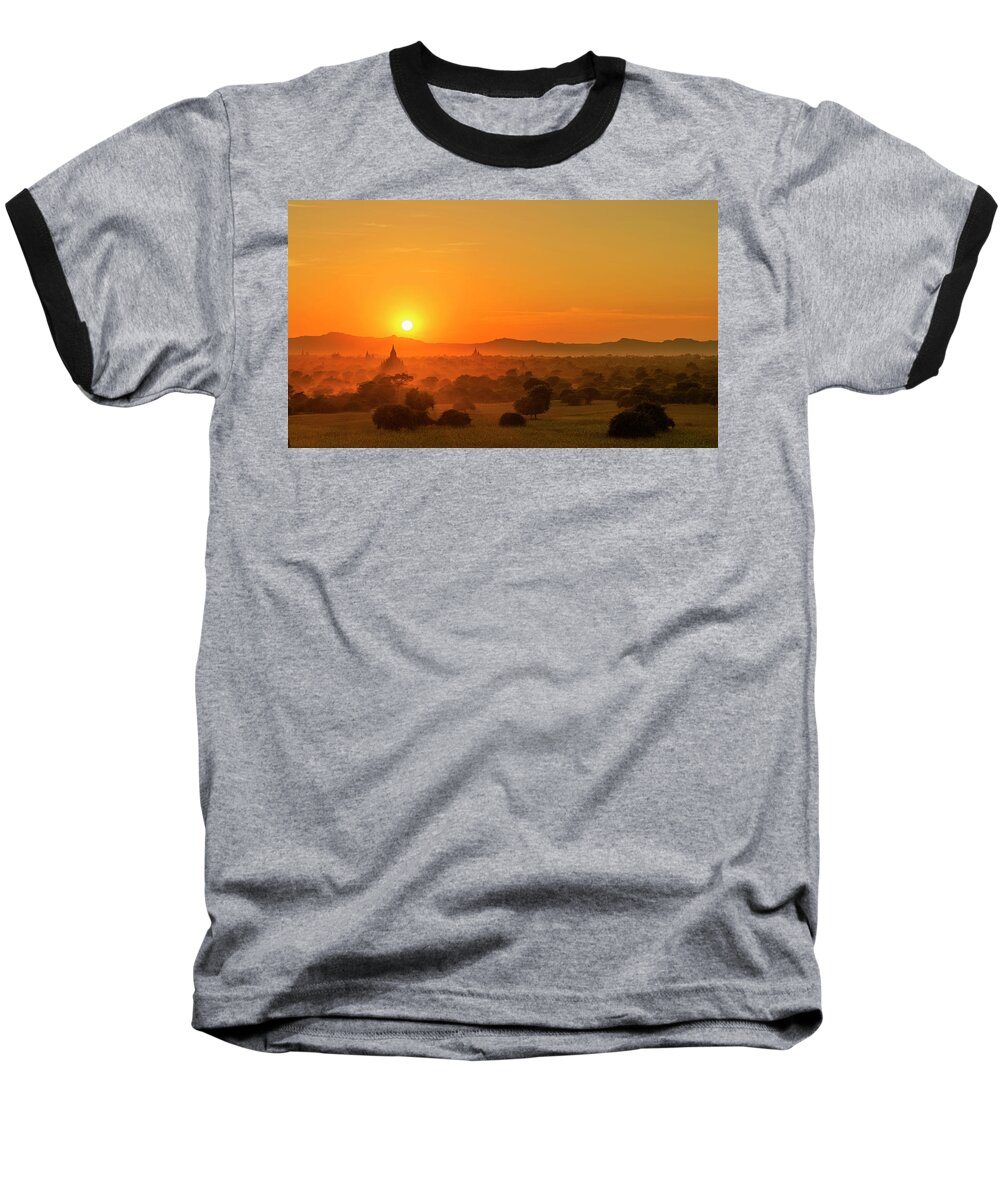 Landscape Baseball T-Shirt featuring the photograph Sunset view of Bagan Pagoda by Pradeep Raja Prints