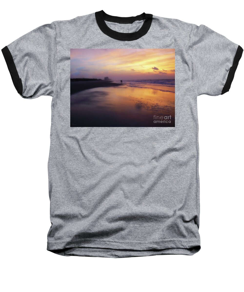 Sunset Baseball T-Shirt featuring the photograph Sunset Walk On Myrtle Beach by Jeff Breiman