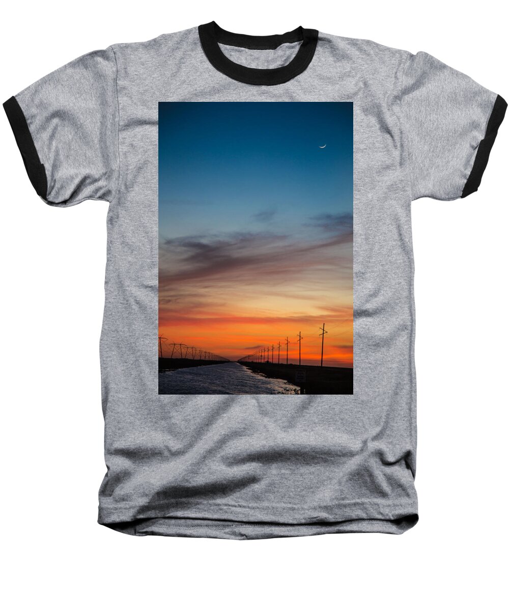 Blue Baseball T-Shirt featuring the photograph Sunset With Moon Sliver by Dart Humeston
